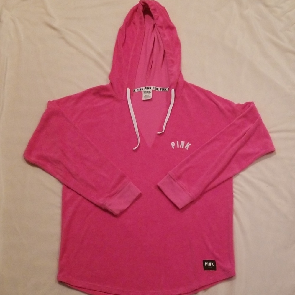 VS/PINK "PINK" PULLOVER V-NECK HOODIE MEDIUM NWOT